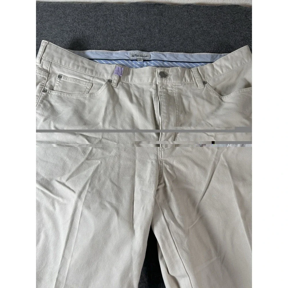Peter Millar Crown Vintage Canvas Pants Men 38x31 Tan‎ 5-Pocket Stretch MF18B86